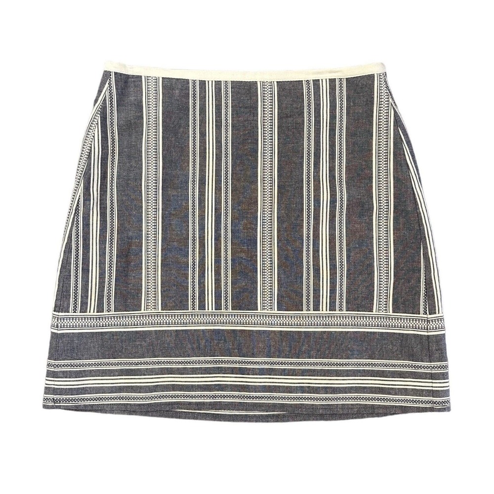 LOFT Straight Mini Skirt Women's Size 4 Blue White Striped 100% Cotton / Lined